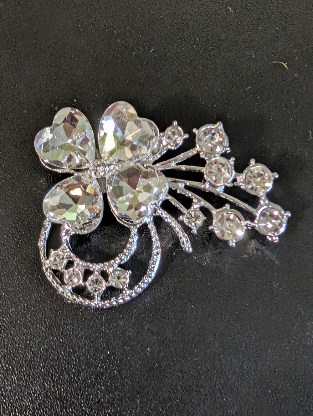 Crystal Flower Silver-Tone Brooch - Clear Sparkle
